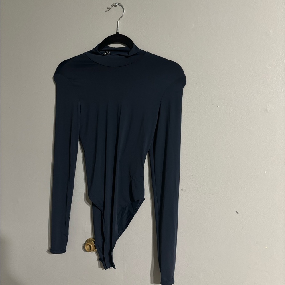 Zara Black Asymmetrical Long Sleeve Bodysuit